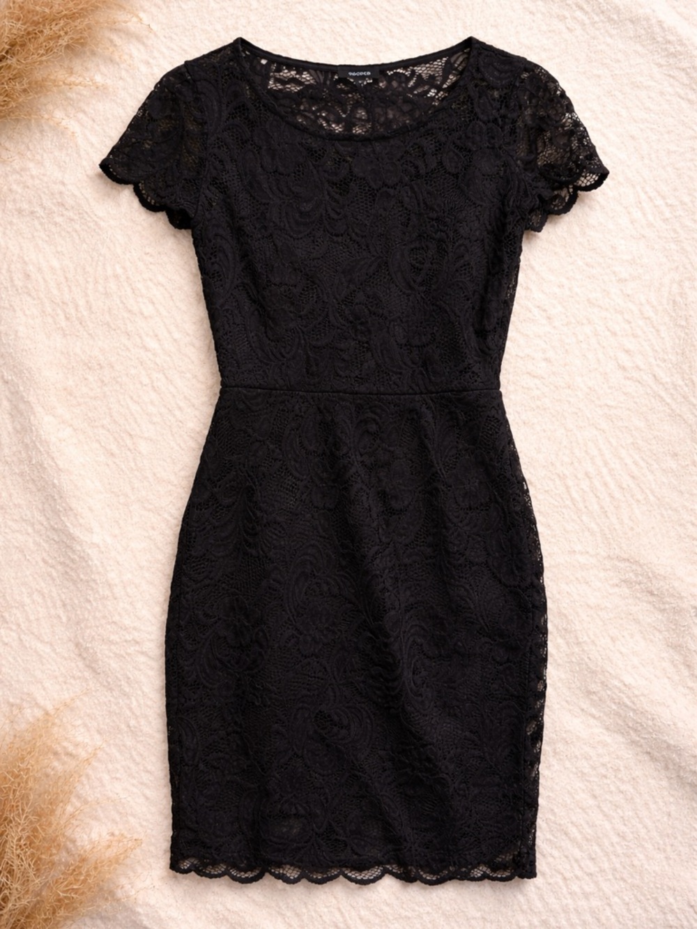 Classic Black Lace Mini Dress with Scalloped Hem